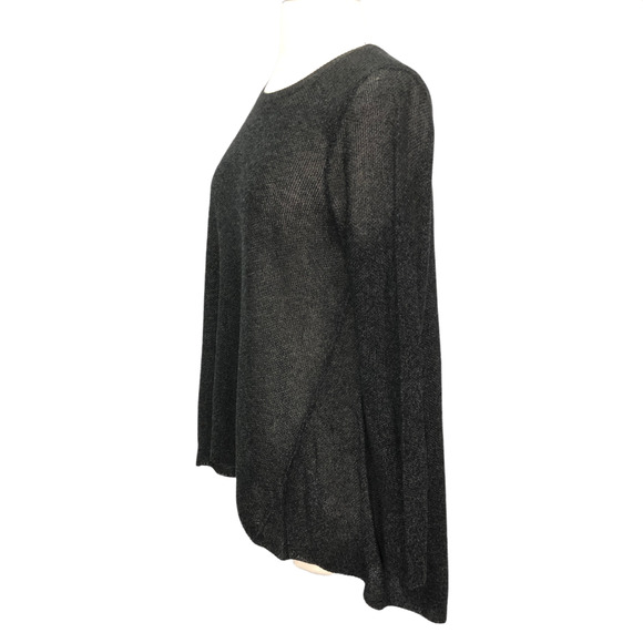 Eileen Fisher Sz S Gray Tencel Merino Wool Open Knit Sweater High Low Long Line - Picture 7 of 9